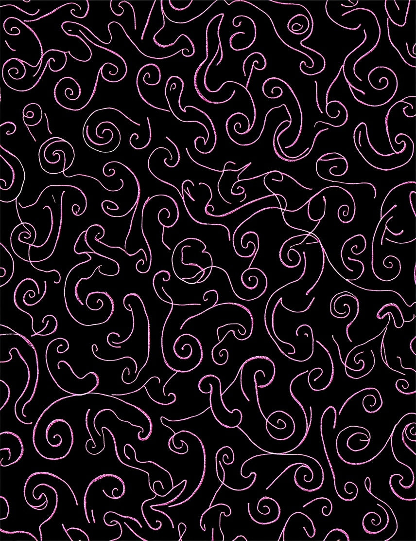Black Pink Swirl Whimsical Flowing Art Rug