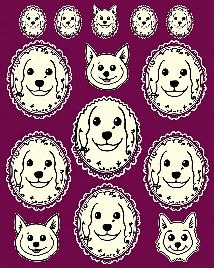 Cream Dog Faces Lace Frame Collage Rug