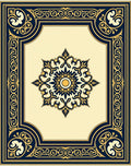 Ornate Navy Gold Floral Medallion Rug