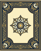Ornate Navy Gold Floral Medallion Rug