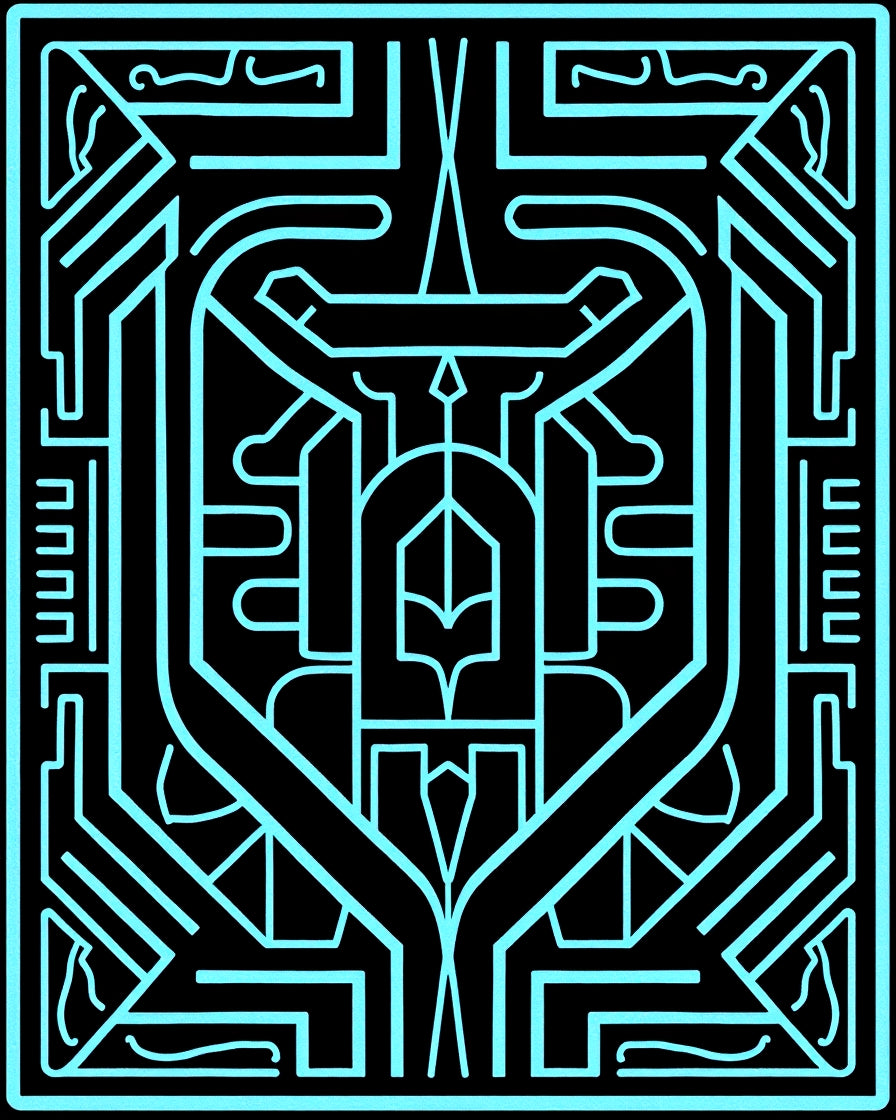 Electric Blue Geometric Maze Rug