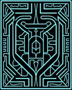 Electric Blue Geometric Maze Rug