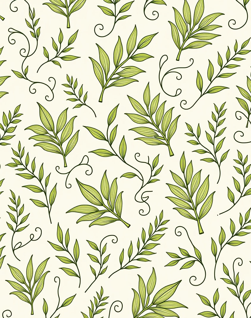 Light Green Foliage Twig Swirls Rug