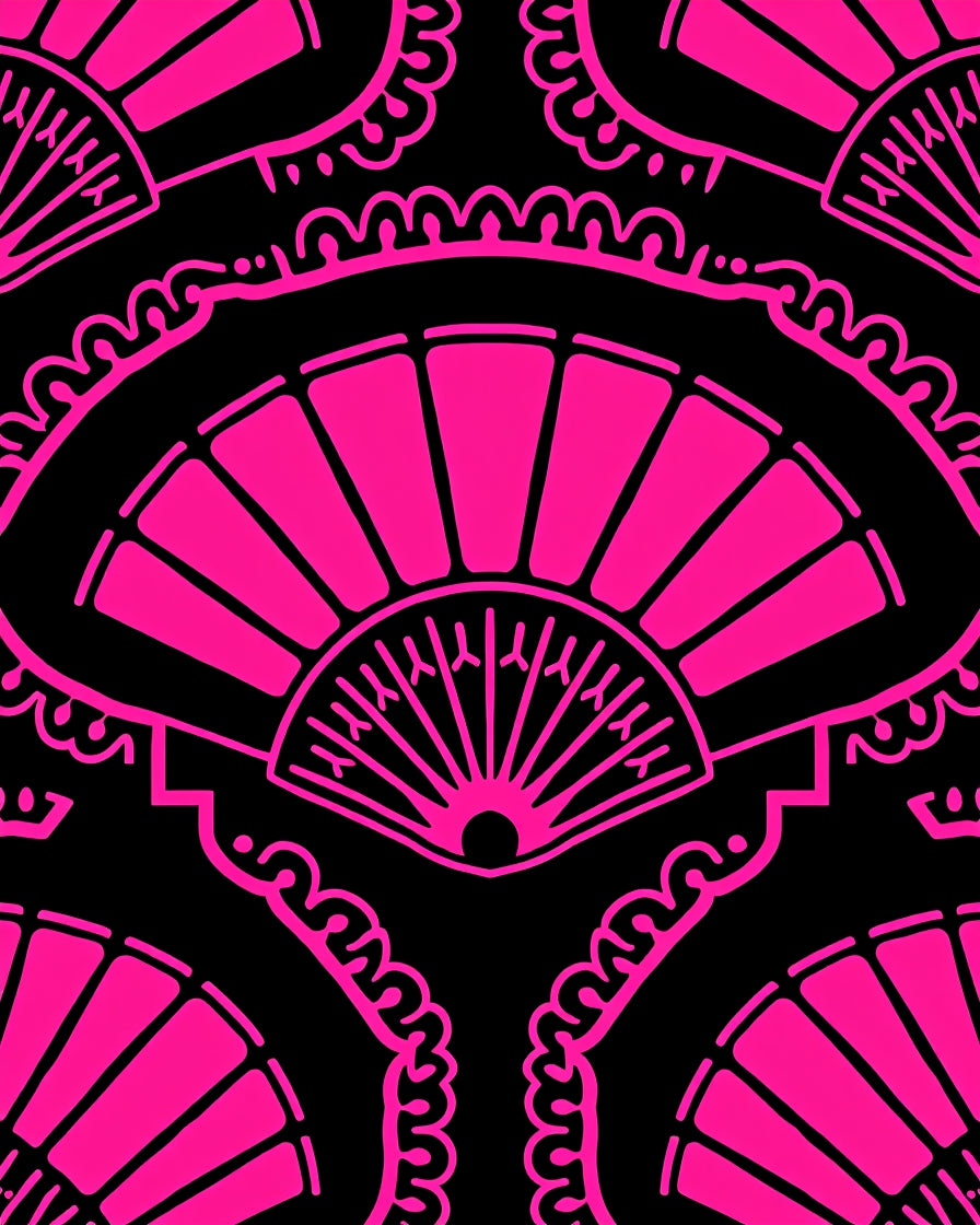 Vibrant Pink Fan Black Textile Rug