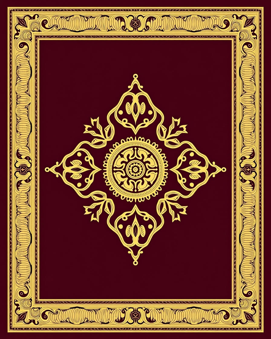 Gold Crimson Ornate Floral Medallion Rug