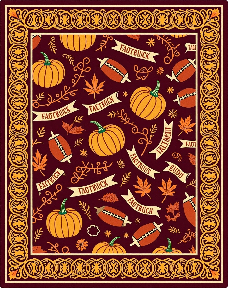 Pumpkin Football Autumn Leaves Border Rug