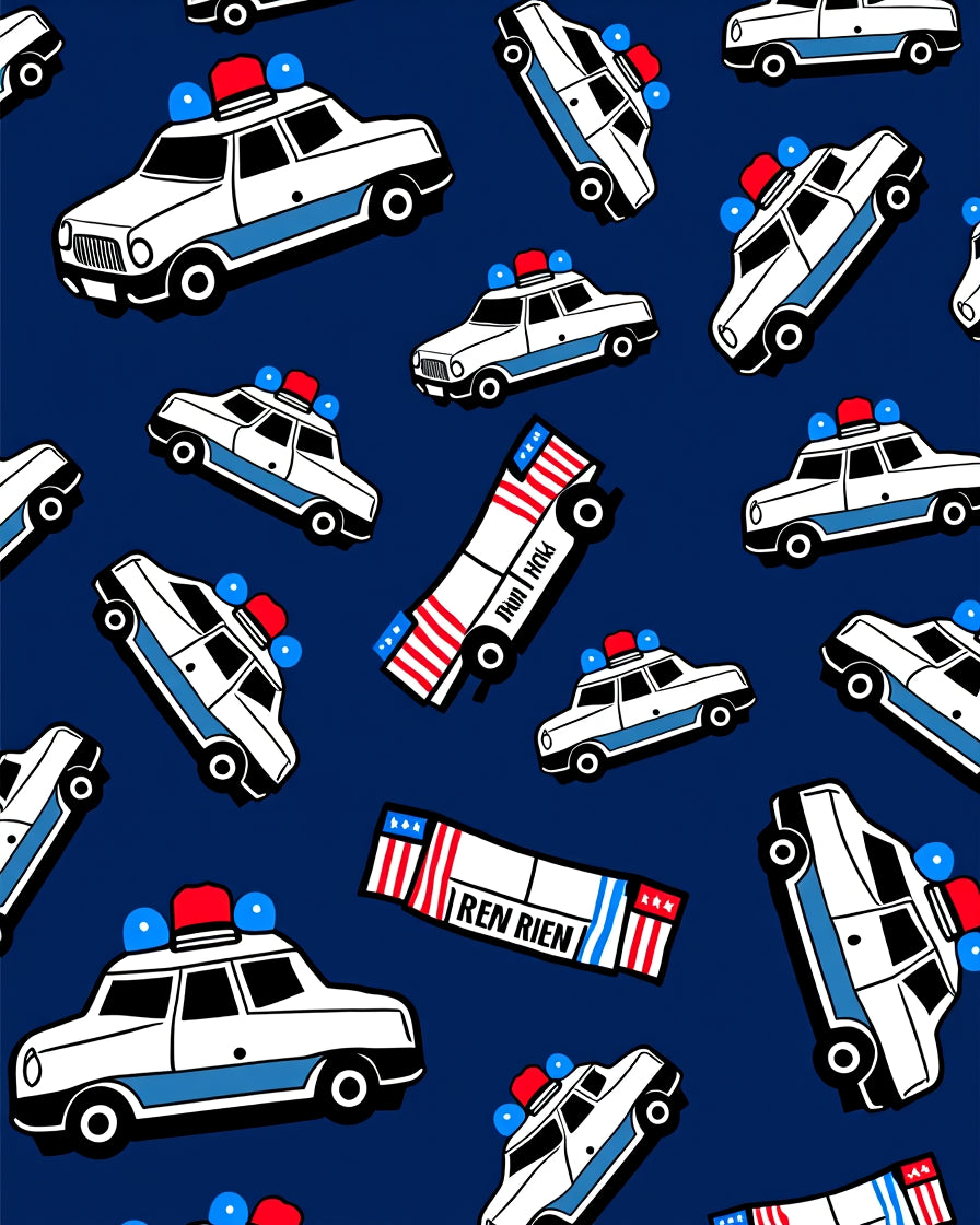 Whimsical Police Cars Blue Background Rug