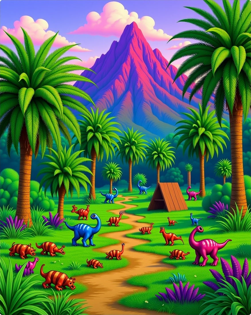 Vibrant Prehistoric Landscape With Dinosaurs Rug