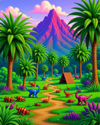 Vibrant Prehistoric Landscape With Dinosaurs Rug