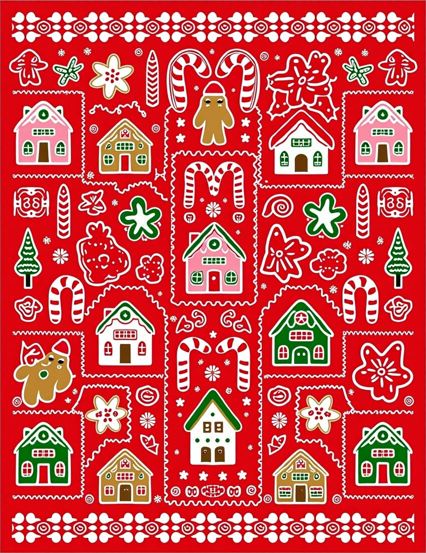 Christmas Gingerbread Village Candy Cane Scene Rug