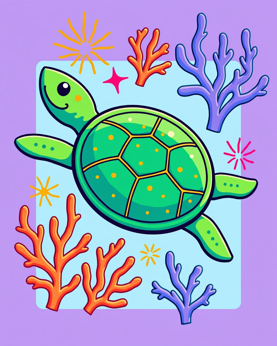 Green Turtle Coral Reef Splash Rug