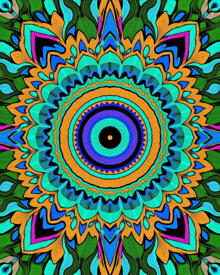 Vibrant Green Orange Mandala Art Rug