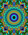 Vibrant Green Orange Mandala Art Rug