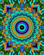 Vibrant Green Orange Mandala Art Rug