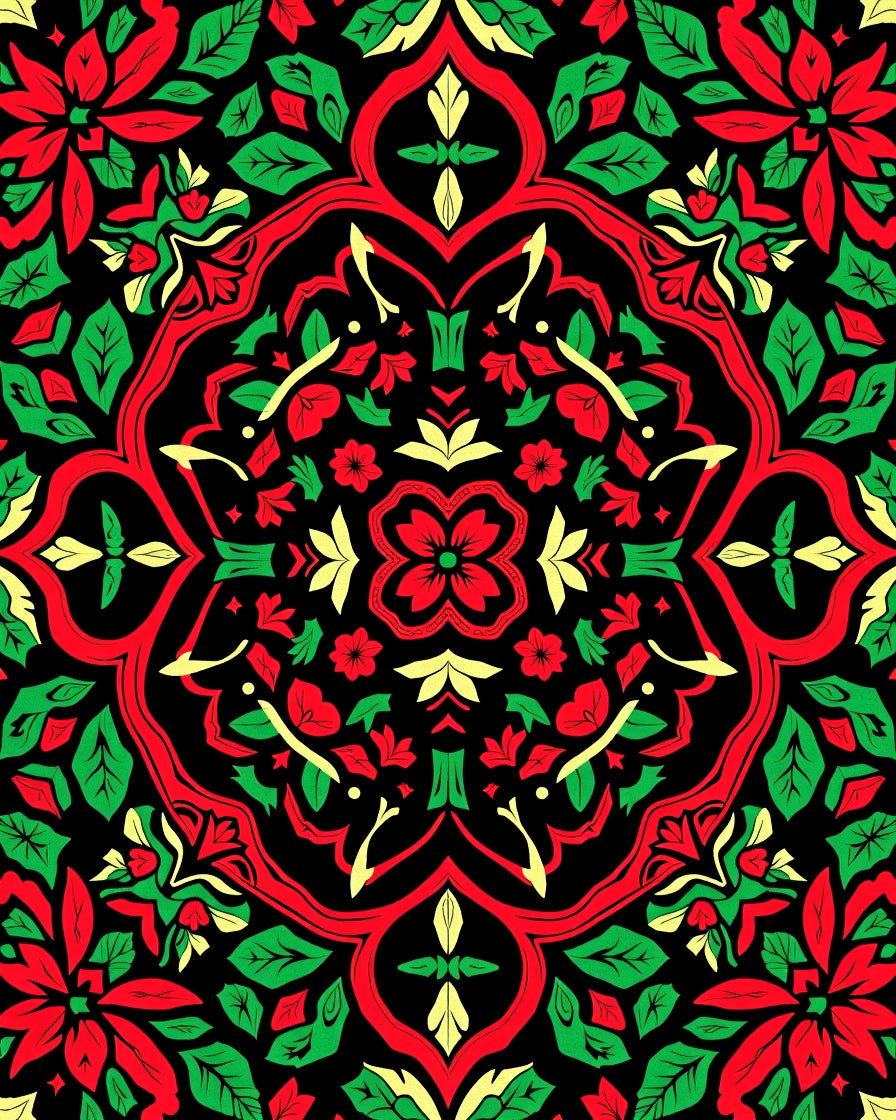 Crimson Green Floral Mandala Rug