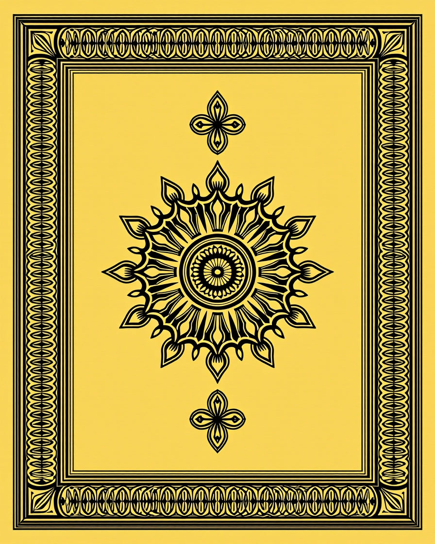 Golden Sunburst Floral Frame Rug