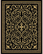Elegant Black and Gold Floral Symmetry Rug