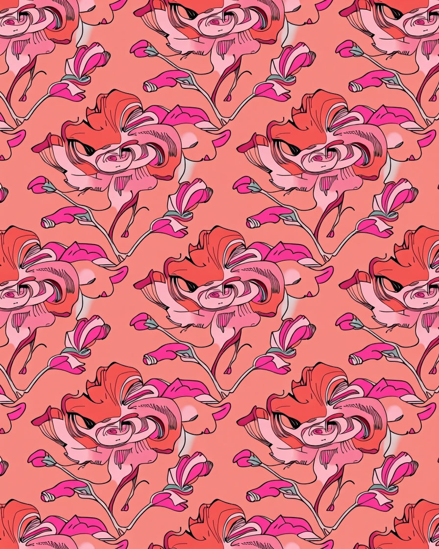 Coral Pink Whimsical Floral Arrangement Rug