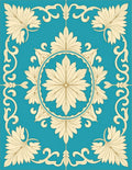Turquoise Cream Floral Medallion Scrollwork Rug