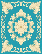 Turquoise Cream Floral Medallion Scrollwork Rug