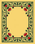 Ornate Red Floral Green Vine Border Rug