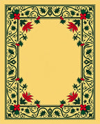 Ornate Red Floral Green Vine Border Rug