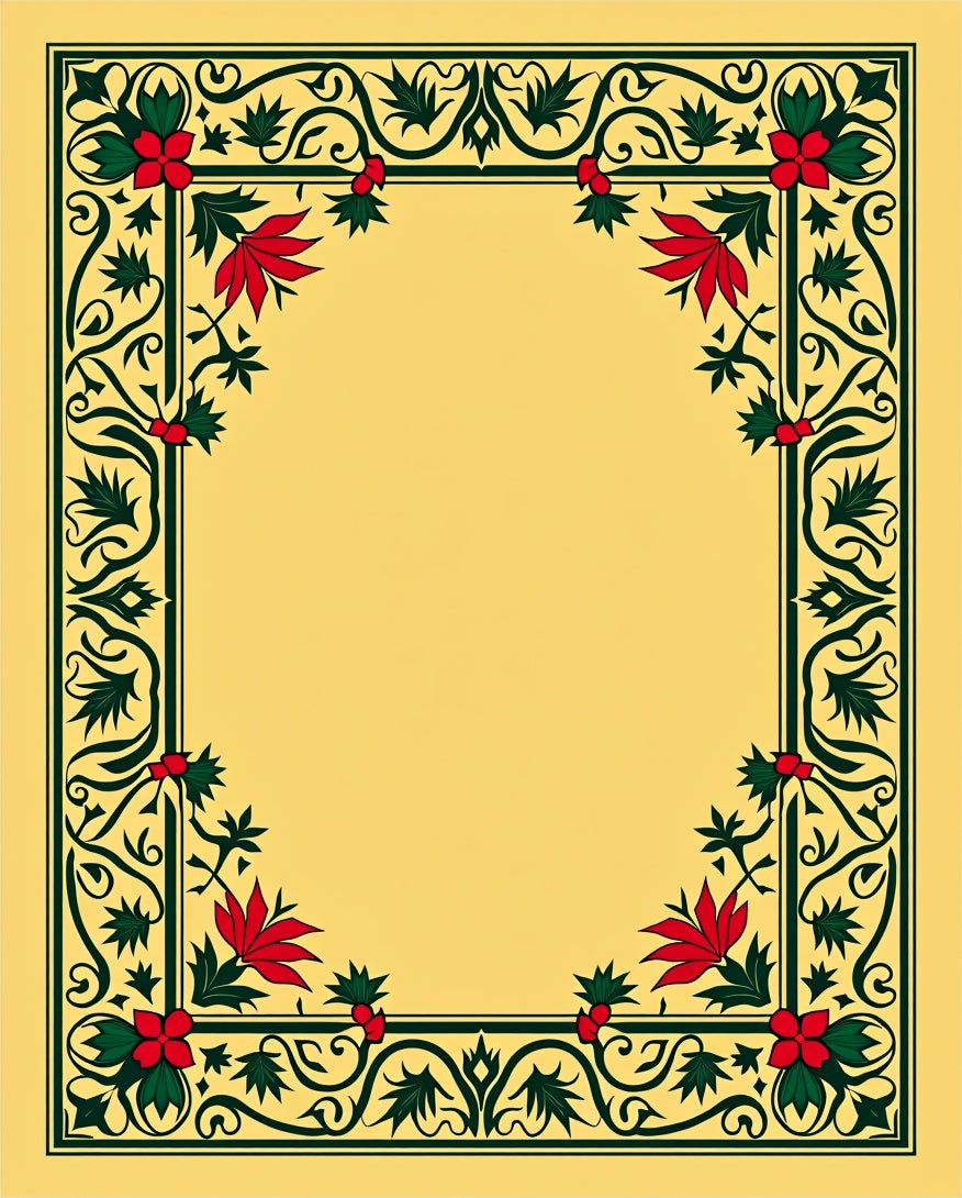 Ornate Red Floral Green Vine Border Rug