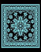 Aqua Black Floral Medallion Border Rug