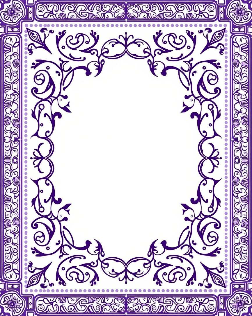 Ornate Purple Floral Vine Border Rug