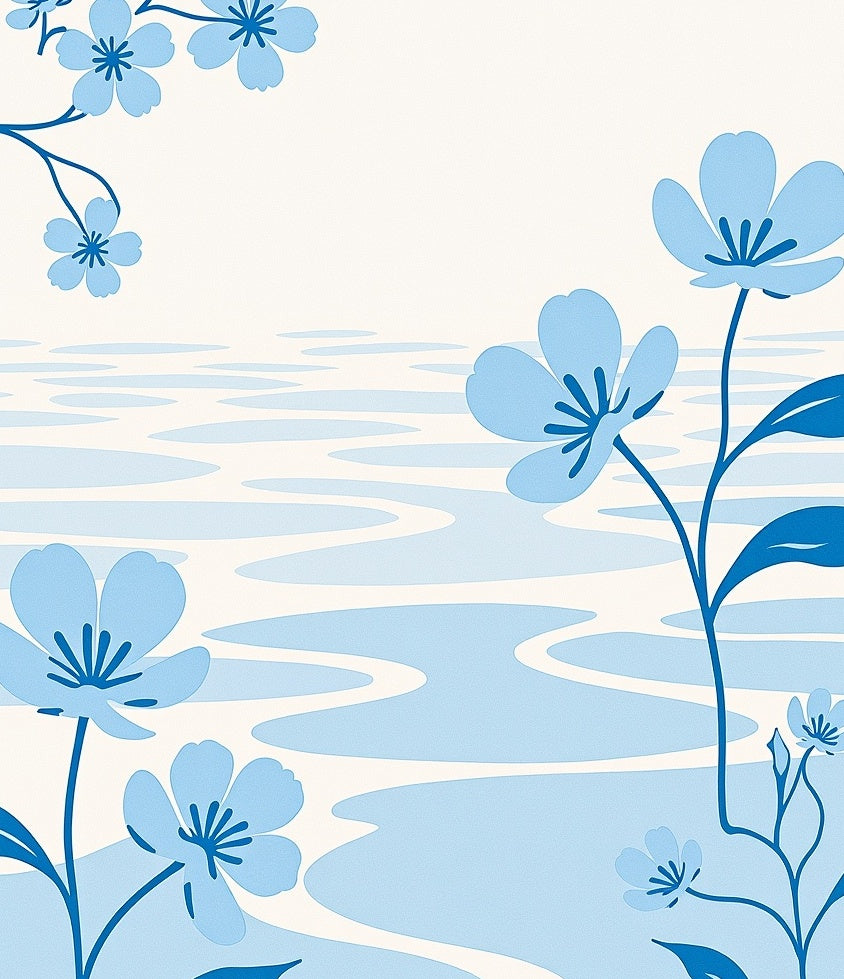 Light Blue Floral Water Ripple Rug