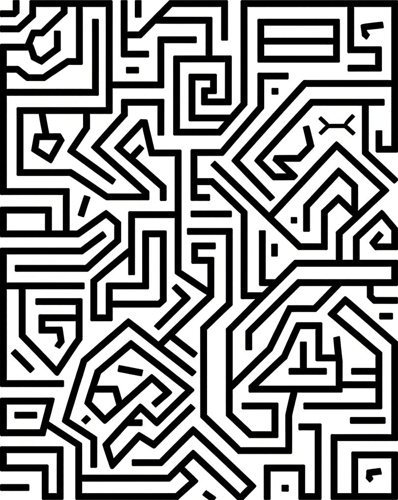 Black White Labyrinth Circuit Board Rug
