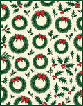 Festive Green Wreath Red Bow Cream Background Rug