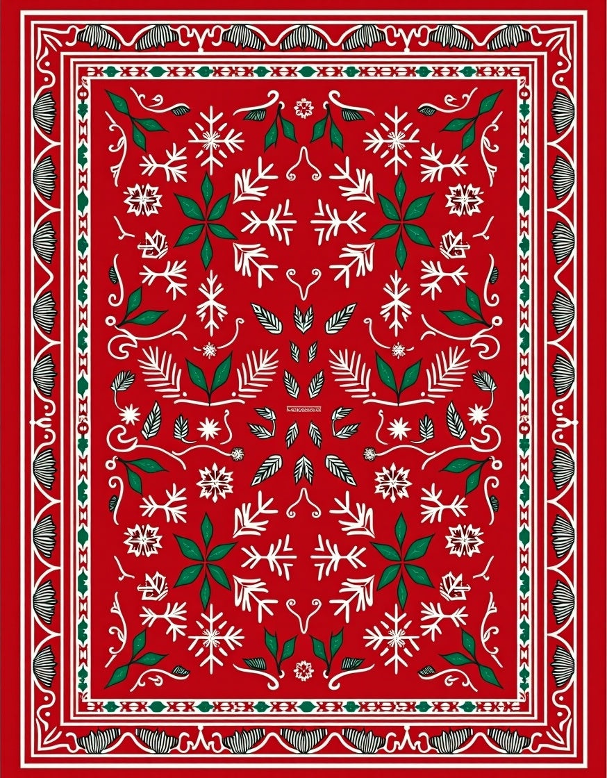 Festive Red Winter Snowflake Vines Rug