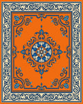 Orange Blue Floral Medallion Border Rug