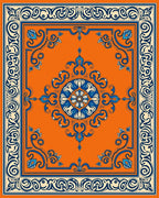 Orange Blue Floral Medallion Border Rug