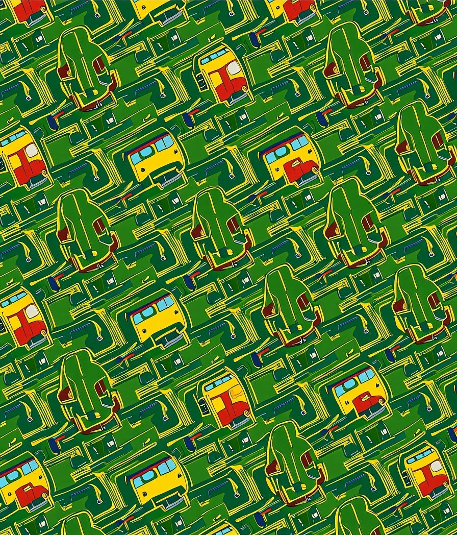 Green Yellow Bus Transportation Repeat Rug