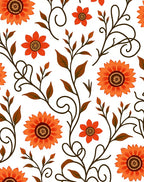 Retro Orange Floral Swirls Rug