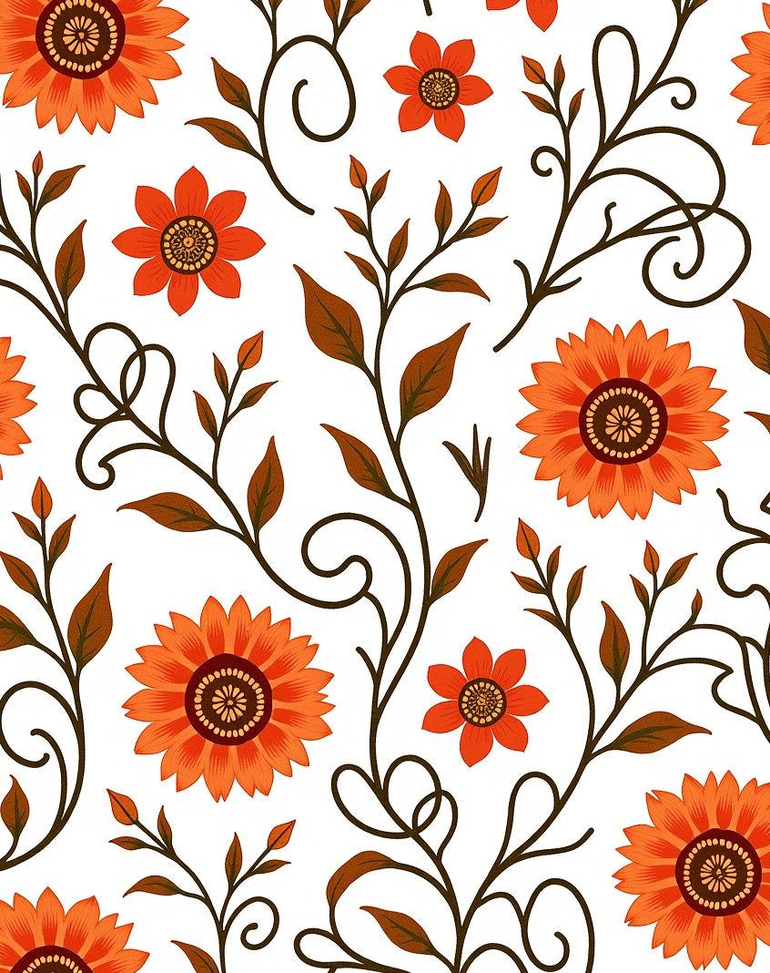 Retro Orange Floral Swirls Rug