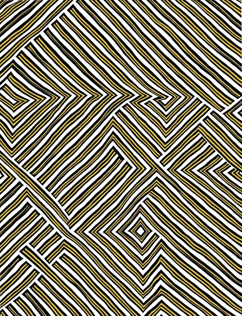 Striped Gold Geometric Labyrinth Rug