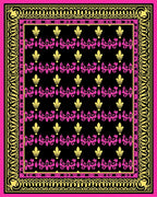 Luxe Black Pink Gold Floral Border Rug