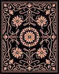 Black Coral Floral Tassel Border Rug
