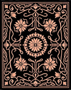 Black Coral Floral Tassel Border Rug