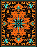 Bold Orange Teal Floral Mandala Rug