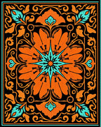 Bold Orange Teal Floral Mandala Rug