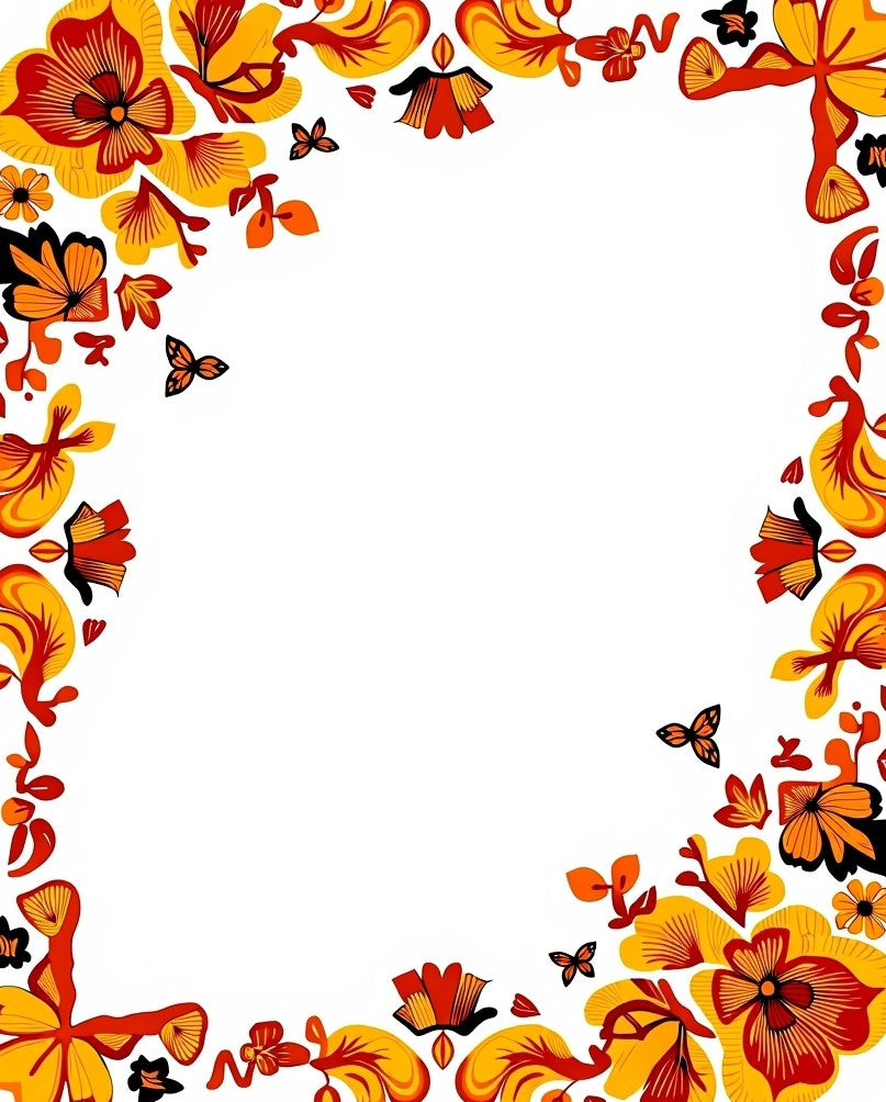 Folk Art Floral Butterfly Red Orange Rug
