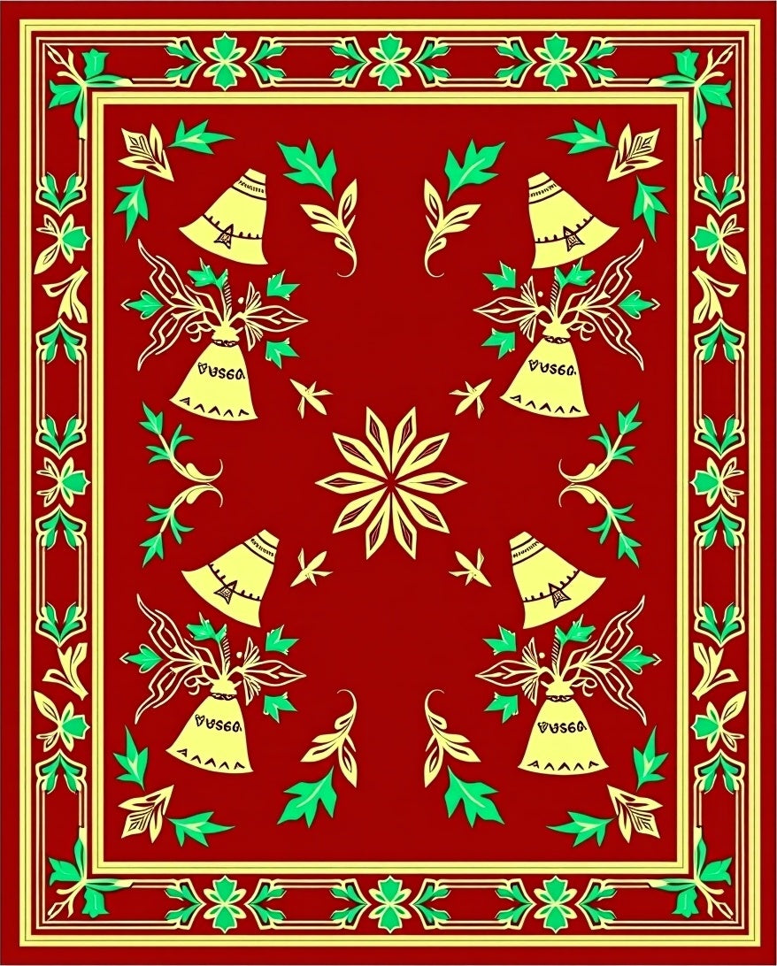 Crimson Botanical Bell Mandala Rug