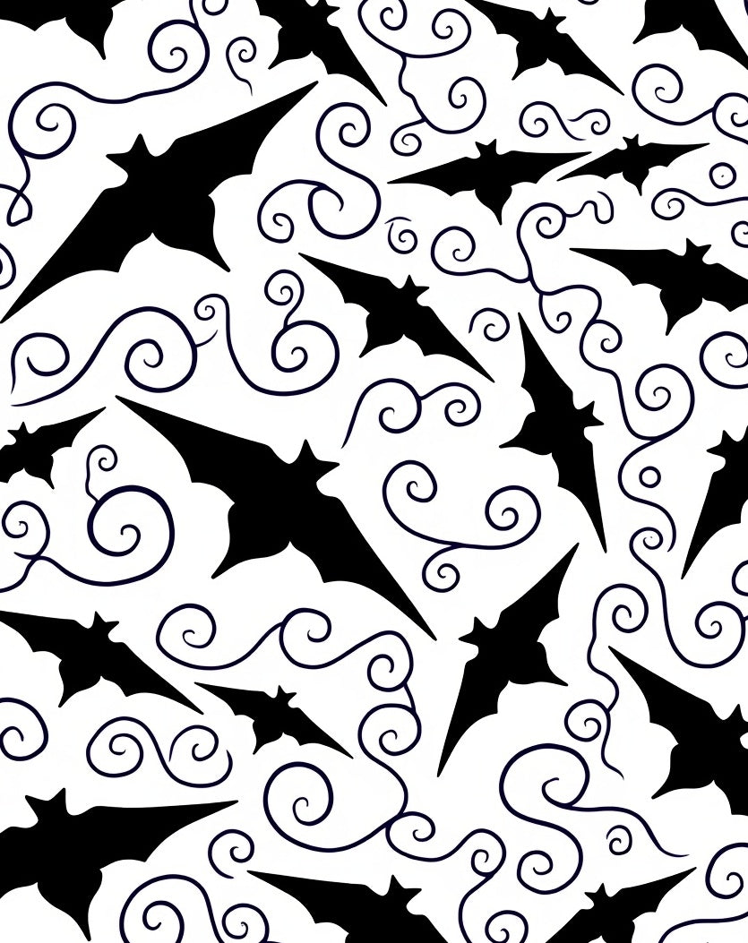 Black Flying Bats Swirling Vines Rug