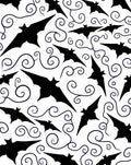 Black Flying Bats Swirling Vines Rug