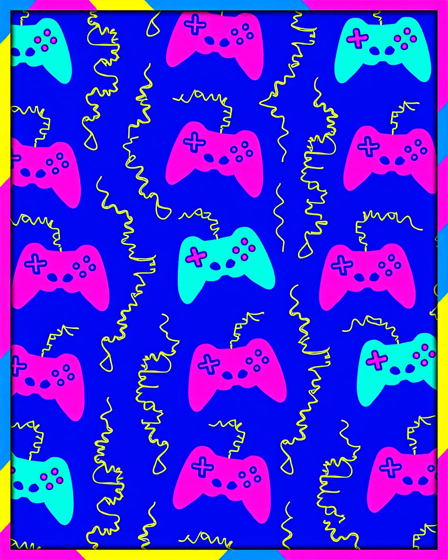 Retro Pink Teal Controller Collage Rug