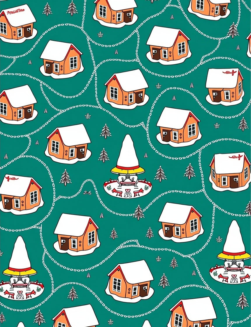 Cozy Winter Village Chain Link Rug